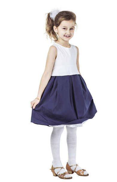 portrait of a happy six-year-old girl against white background - Zdjęcie, obraz