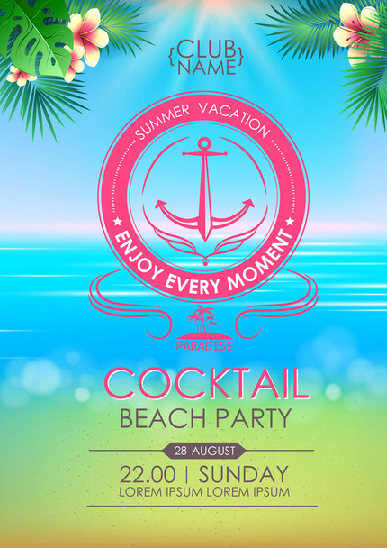 Festa de praia de cocktail de pôster de discoteca de verão. Cartas cartaz desfrutar de cada momento
 - Vetor, Imagem
