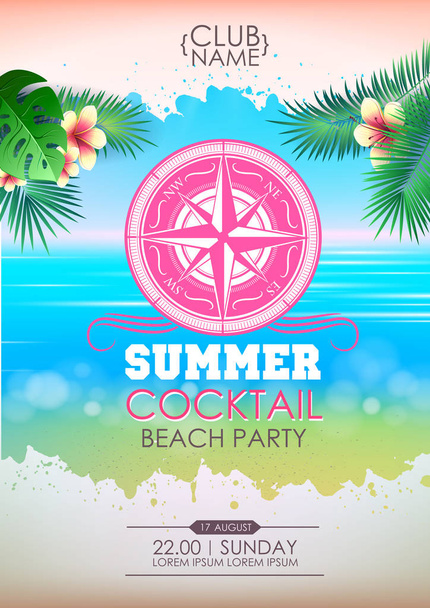 Summer disco poster cocktail beach party. - Vector, afbeelding