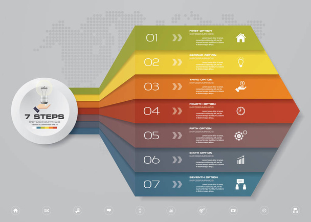 7 adımlar ok Infografics şablonu. Sununuz için. EPS 10. - Vektör, Görsel