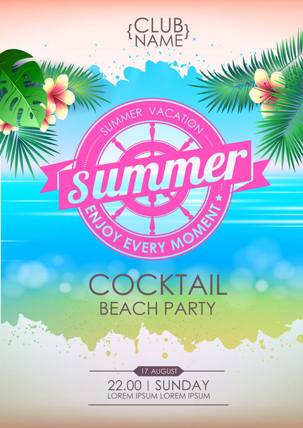 Summer poster cocktail beach party. Lettering poster summer vacation, enjoy enery moment - Vector, Image