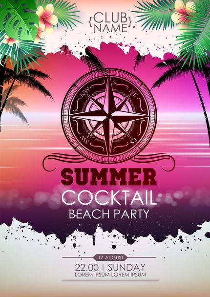 Summer disco poster cocktail beach party. - Вектор, зображення