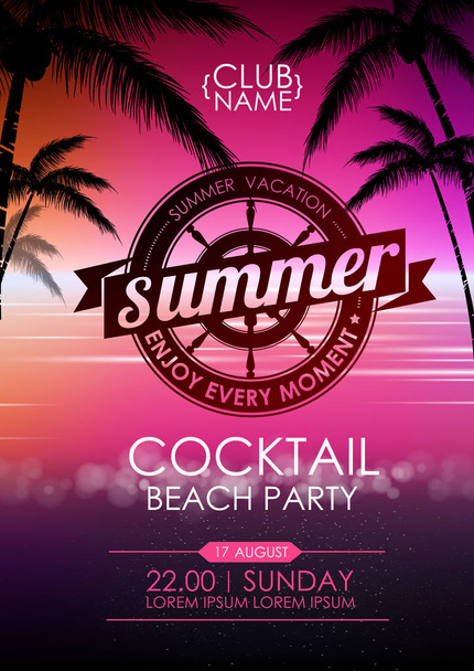 Summer poster cocktail beach party. Lettering poster summer vacation, enjoy enery moment - Vektör, Görsel