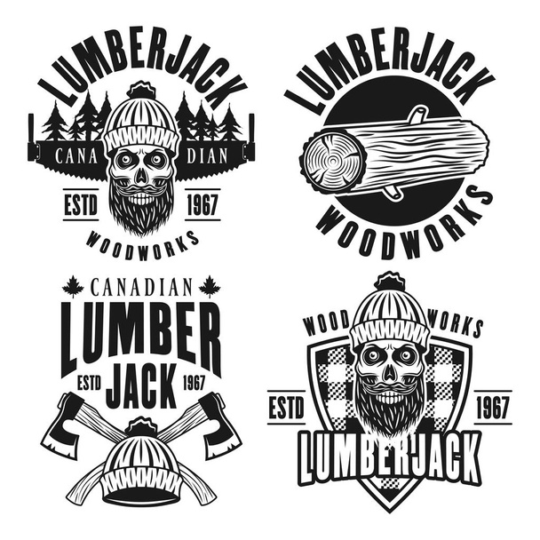 Lumberjack set of vector black vintage emblems - Vector, afbeelding