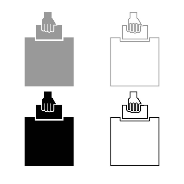 Käsi laittaa tyhjä laatikko ehdotus äänestäjä heittää lipun kuvake asetettu harmaa musta väri kuva tasainen tyyli yksinkertainen kuva
 - Vektori, kuva