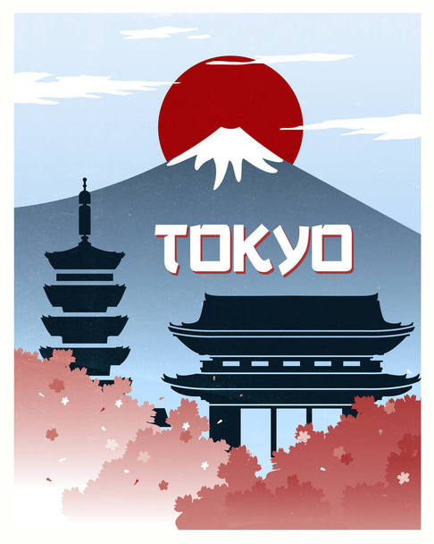 Tokio vintage plakat podróż - Wektor, obraz