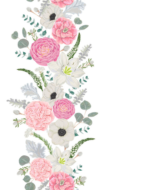dekorative Feiertagseinfassung mit schönen Blumen, Blättern und Zweigen im Aquarell-Stil. Vintage florales Design. Vektorillustration - Vektor, Bild