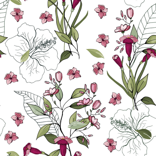 Trendy floral pattern. Isolated seamless pattern. Vintage background. Wallpaper.  Hand drawn. Vector illustration. - Vektori, kuva