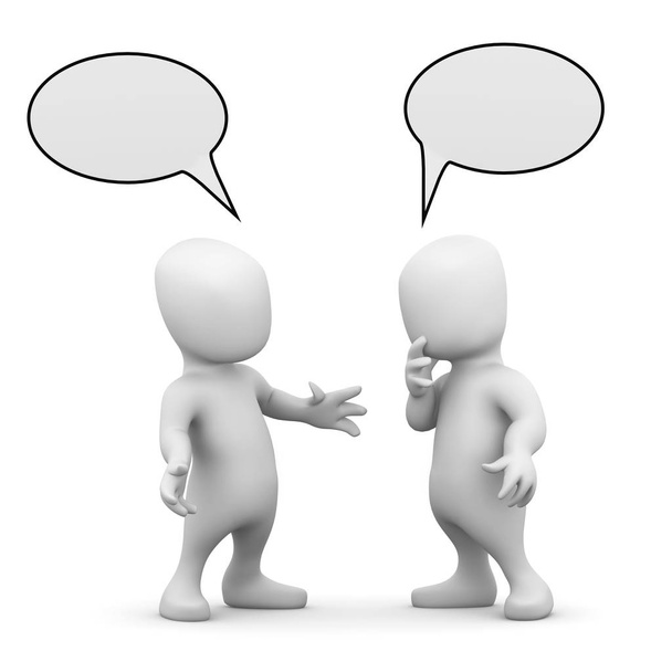 3d render of two little people talking to each other with empty speech balloons - Photo, Image