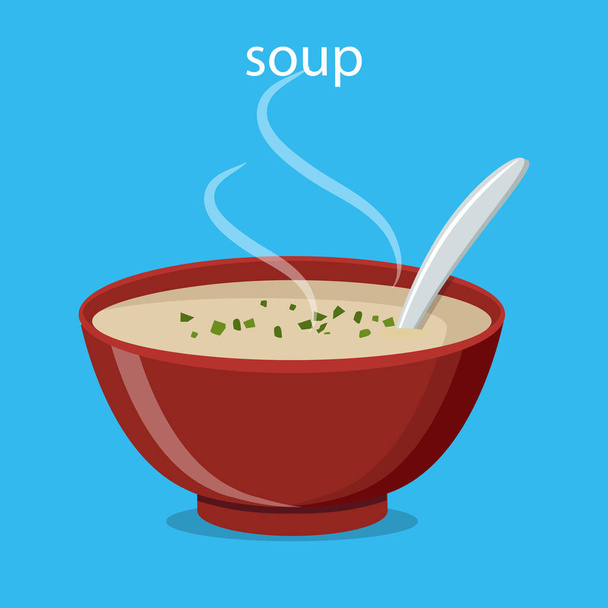 Горячая миска супа, блюдо изолированная икона. Суп с овощами изолированы на белом фоне. Векторная иллюстрация
 - Вектор,изображение