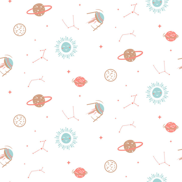 Seamless vector pattern with planets in space. - Vector, Image