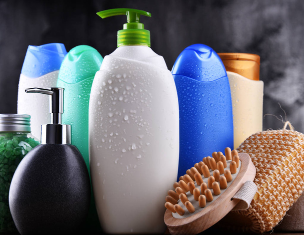 Plastic bottles of body care and beauty products. - Photo, Image
