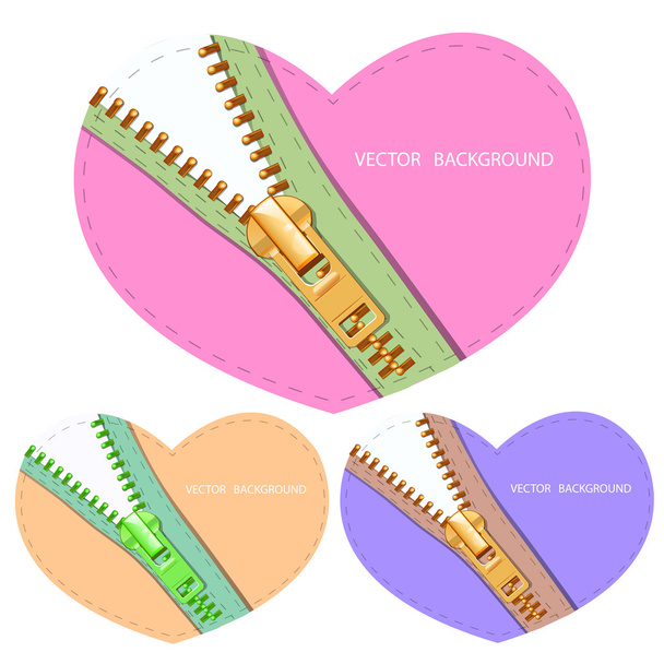 Set of hearts with zipper - Vector, imagen