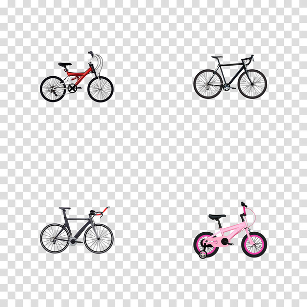 Σύνολο ποδηλάτων ρεαλιστική συμβόλων με ποδήλατο τριάθλου, άσκηση, ιππασία, Έφηβος και άλλα εικονίδια για το σχεδιασμό λογοτύπου σας web εφαρμογή για κινητά. - Διάνυσμα, εικόνα
