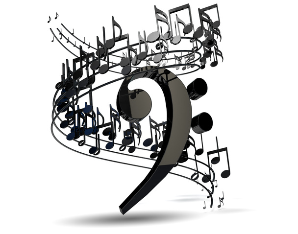 3d illustration of musical notes and musical signs of abstract music sheet.Music background design.Musical writing isolated over white - Photo, Image