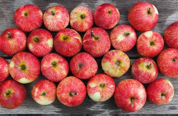 Sweet fresh ripe red apple harvest background - Photo, Image