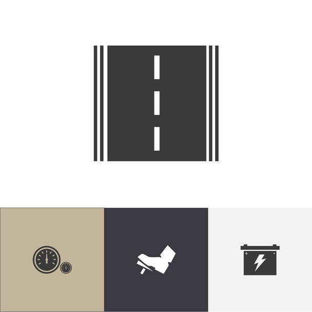 Conjunto de 4 iconos editable coche. Incluye símbolos como reloj, pedal de gas, acumulador y más. Se puede utilizar para diseño web, móvil, IU e infografía
. - Vector, imagen