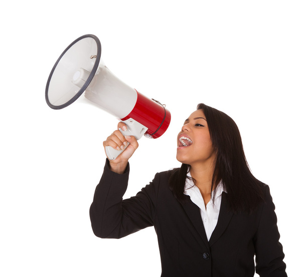 Businesswoman Shouting On Megaphone - Photo, Image