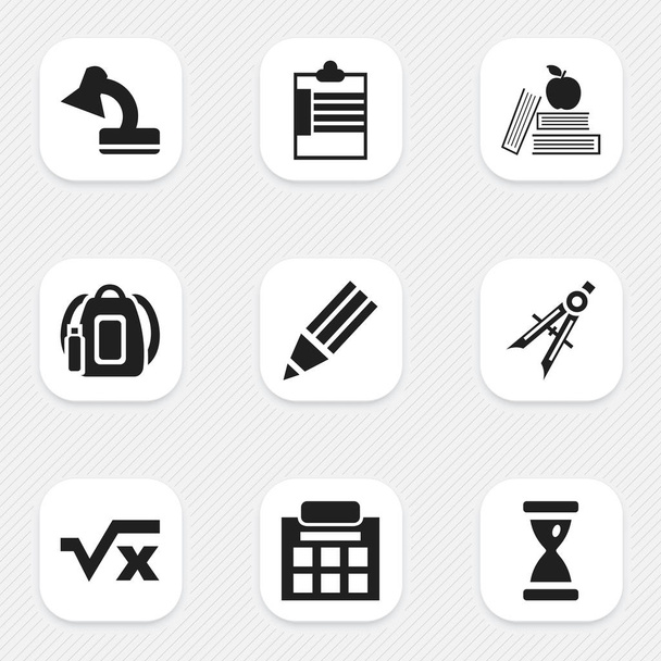 Set van 9 bewerkbare onderwijs iconen. Bevat symbolen zoals scheidingslijn, Schooltasje, grafiet en meer. Kan worden gebruikt voor web, mobiel, ontwerp Ui en infographic. - Vector, afbeelding