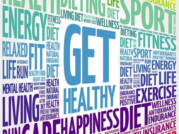Get Healthy word cloud collage, health concept background - Vetor, Imagem