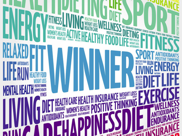 Облачный фон коллажа слова победителя, концепция здоровья
 - Вектор,изображение