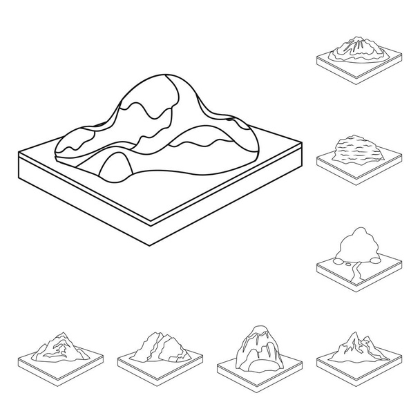 Mountains, massive outline icons in set collection for design. The surface of the earth vector isometric symbol stock web illustration. - Vecteur, image