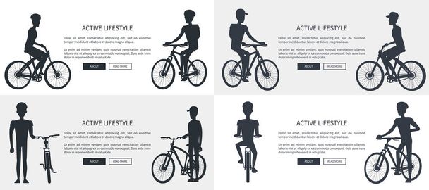 Aktif yaşam tarzı dizi bisikletçiler tasvir eden posterler - Vektör, Görsel
