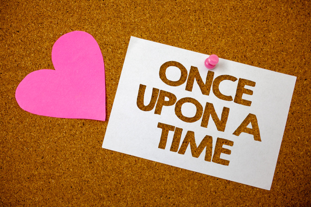 Handwriting text Once Open A Time. Concept meaning telling story Fairytale story Historical event Novel Hart love pink brown background love lovely thoughts message memories - Photo, Image