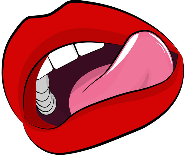Lips - rood met tong, op een afgelegen witte achtergrond. - Vector, afbeelding