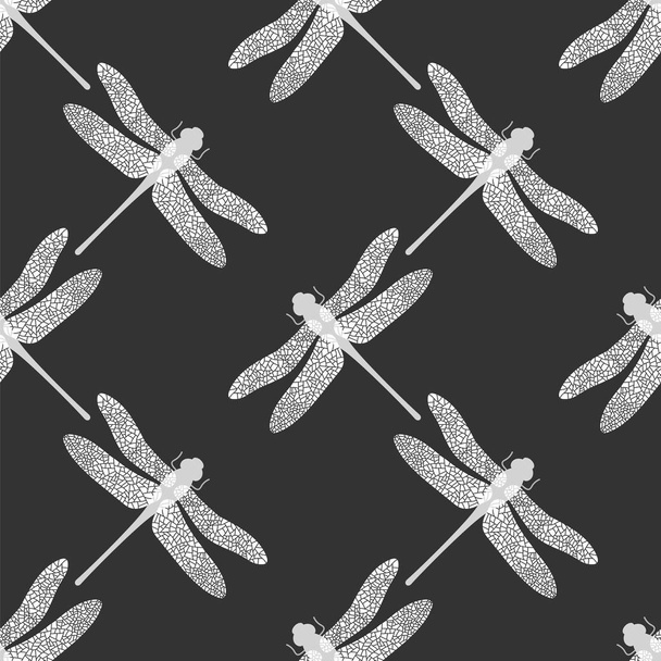 Padrão sem costura libélula Stilizado. Design de insetos. Aeschna Viridls
 - Vetor, Imagem
