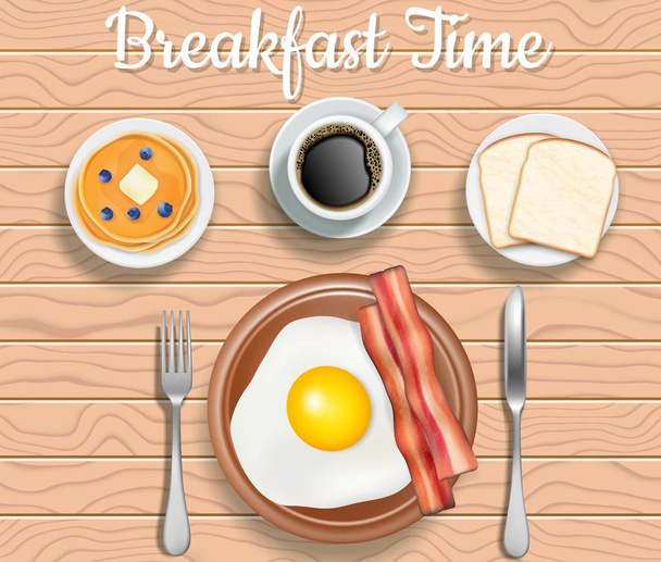 Breakfast time vector top view illustration - Vektor, Bild