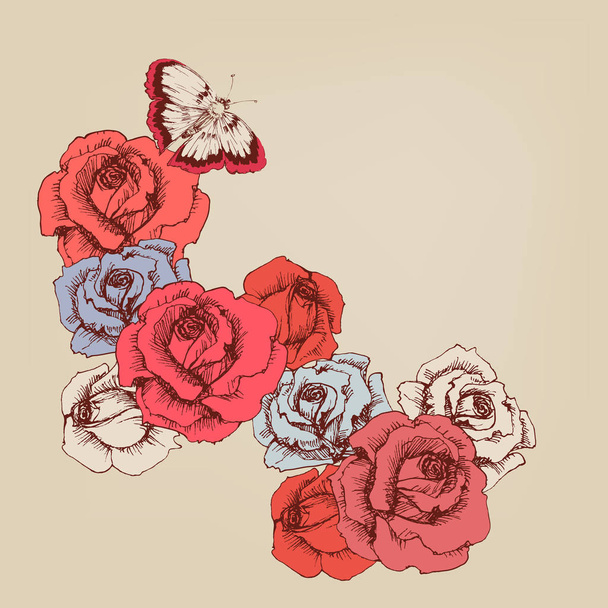 Hand drawn rose stems background - Vector, Image