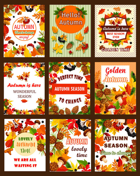 Herfst seizoen natuur retro poster en banner instellen - Vector, afbeelding
