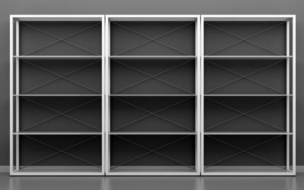 estantes de oficina blancos en frente de la pared gris. ilustración 3d
 - Foto, imagen