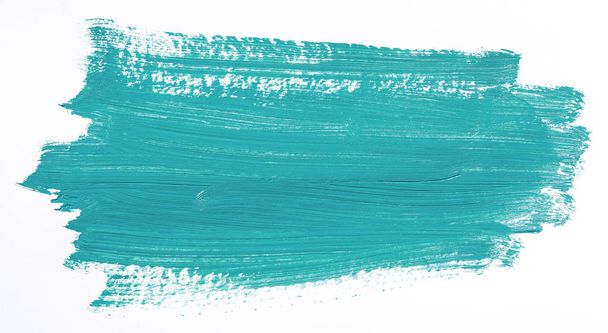 白い背景に分離したターコイズ ブルーのブラシ ストローク - 写真・画像
