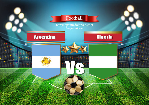 Ποδόσφαιρο Διοικητικού Συμβουλίου σημαία Αργεντινής Vs Νιγηρία. 2018 παγκόσμιο πρωτάθλημα πρότυπο αγώνα. ομάδες ποδοσφαίρου εθνικές σημαίες. κόκκινο και μπλε τάση φόντα αθλητισμού - Διάνυσμα, εικόνα