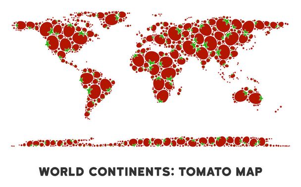 Mundo mapa continente Collage de tomate - Vector, imagen