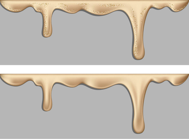 光沢のある滴り落ちる黄金の液体との国境のセット - ベクター画像