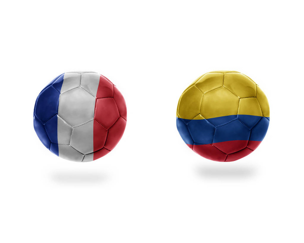football balls with national flags of france and colombia.isolated on the white background. 3D illustration - Photo, Image