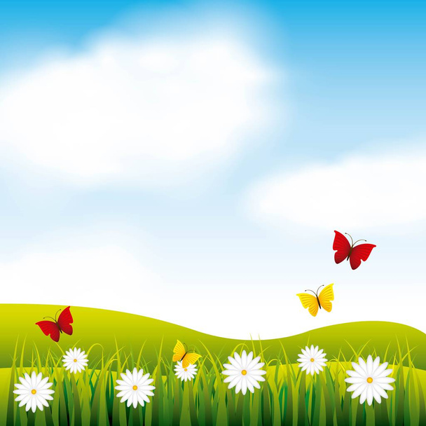 дизайн векторных иллюстраций садовых цветов и бабочек
 - Вектор,изображение