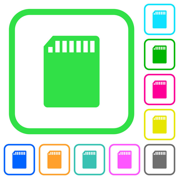 Tarjeta de memoria SD iconos planos de colores vivos en bordes curvos sobre fondo blanco
 - Vector, Imagen