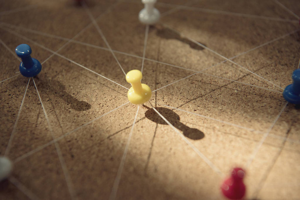 Pins connected linear network background. networking and communication concept. - 写真・画像