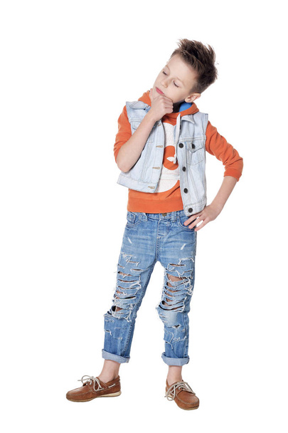 cute boy  posing  isolated on white background - 写真・画像