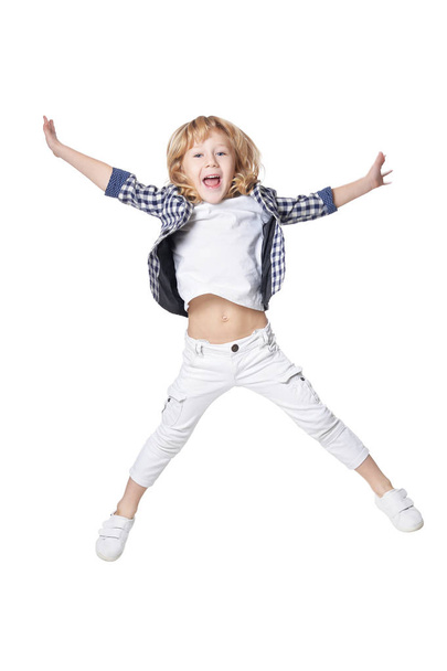 cute boy  jumping   isolated on white background - Foto, afbeelding