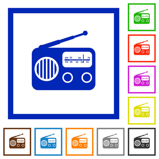 Vintage retro rádio ícones de cor plana em quadros quadrados no fundo branco
 - Vetor, Imagem
