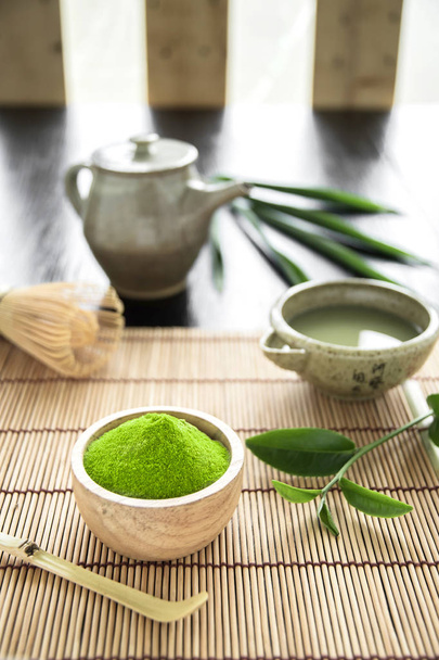 Matcha. Organic Green Matcha Tea ceremony. Matcha powder. Cooking with matcha, recipe - Foto, afbeelding