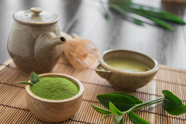 Close view of Organic Green Matcha Tea ceremony.  - Фото, изображение