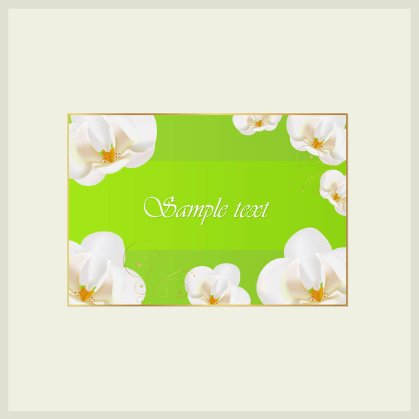 Vector greeting card with flowers on a green background and place for text - Vector, Image