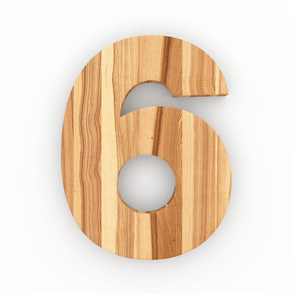 Wooden number 6 isolated on white background - Foto, Imagem