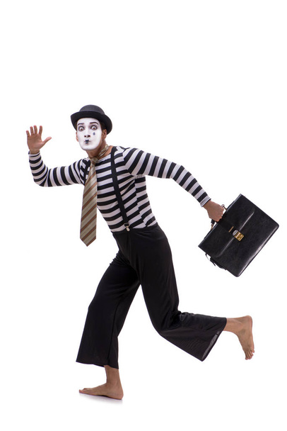 Mime with briefcase isolated on white background  - Fotoğraf, Görsel
